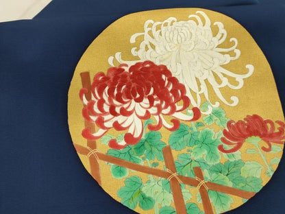 平和屋着物●塩瀬　九寸名古屋帯　手描き　刺繍　乱菊　金彩　正絹　逸品　AABJ2171sx