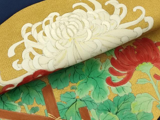平和屋着物●塩瀬　九寸名古屋帯　手描き　刺繍　乱菊　金彩　正絹　逸品　AABJ2171sx
