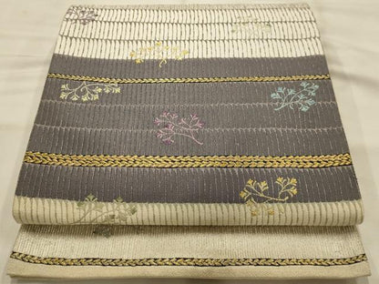 平和屋着物●六通柄袋帯　唐織　海松　金銀糸　正絹　逸品　AABJ2174sx