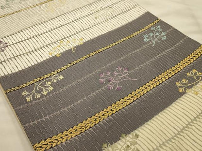 平和屋着物●六通柄袋帯　唐織　海松　金銀糸　正絹　逸品　AABJ2174sx