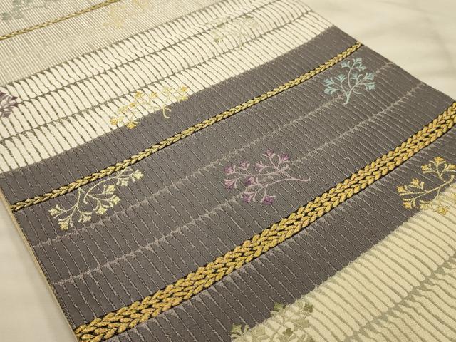 平和屋着物●六通柄袋帯　唐織　海松　金銀糸　正絹　逸品　AABJ2174sx