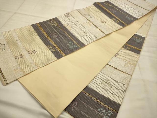 平和屋着物●六通柄袋帯　唐織　海松　金銀糸　正絹　逸品　AABJ2174sx