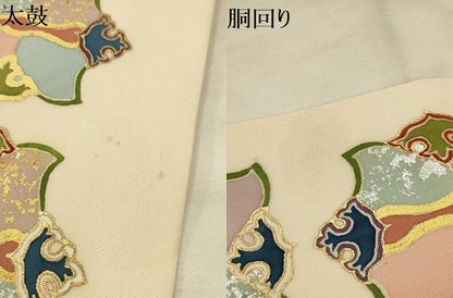 平和屋着物●銀座新松　塩瀬　九寸名古屋帯　幾何学文様　金銀彩　正絹　逸品　AABJ2183sx