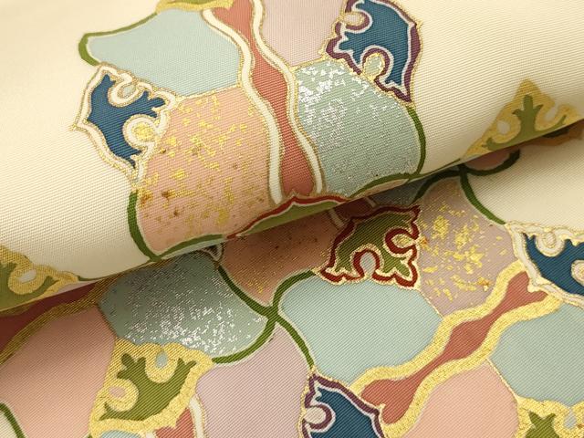 平和屋着物●銀座新松　塩瀬　九寸名古屋帯　幾何学文様　金銀彩　正絹　逸品　AABJ2183sx