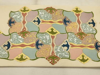 平和屋着物●銀座新松　塩瀬　九寸名古屋帯　幾何学文様　金銀彩　正絹　逸品　AABJ2183sx