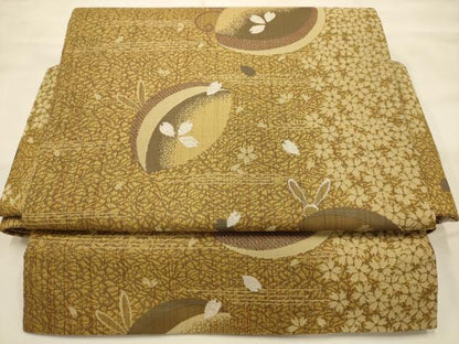 平和屋着物●伝統工芸士　時枝洋海　ワンタッチつけ帯　柿渋染　泥染　兎　舞桜　やまと誂製　正絹　逸品　AABJ2198sx