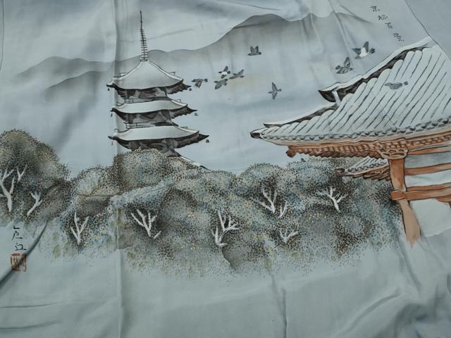 平和屋着物■男性　長襦袢　袷　京都百景　金彩　正絹　逸品　AABJ2204st