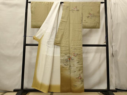 平和屋着物■訪問着　駒刺繍　地紙草花文　暈し染め　金銀彩　正絹　逸品　AABJ2207st