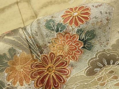 平和屋着物■訪問着　駒刺繍　地紙草花文　暈し染め　金銀彩　正絹　逸品　AABJ2207st