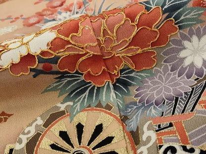 平和屋着物■豪華黒留袖　駒刺繍　飛鶴花車文　金彩　正絹　逸品　AABJ2211st