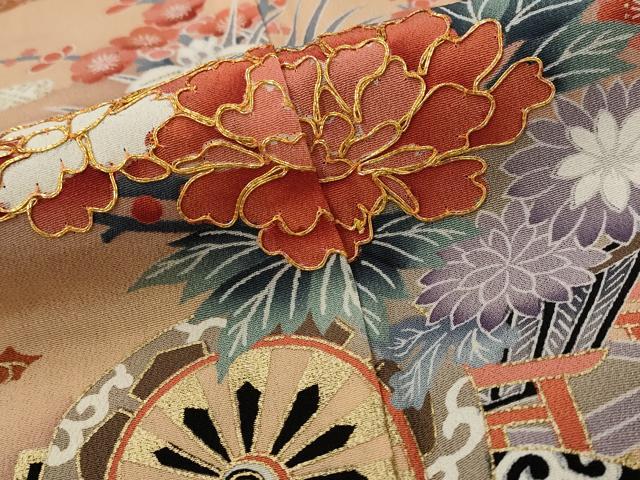 平和屋着物■豪華黒留袖　駒刺繍　飛鶴花車文　金彩　正絹　逸品　AABJ2211st