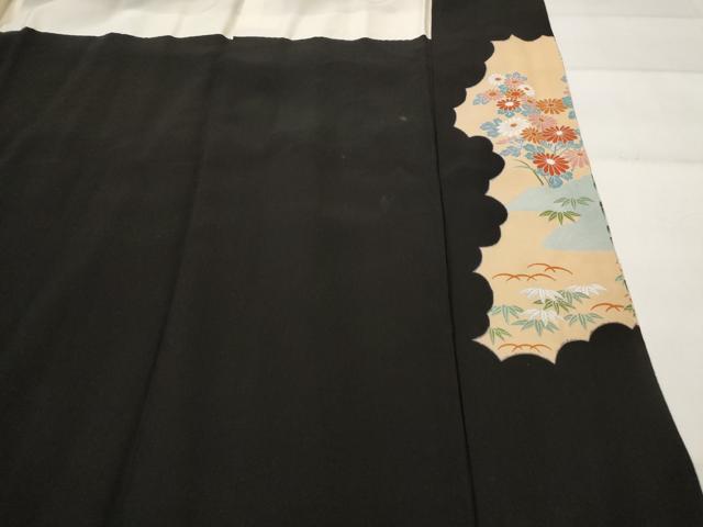 平和屋着物■豪華黒留袖　駒刺繍　御所車花松文　正絹　逸品　AABJ2212st