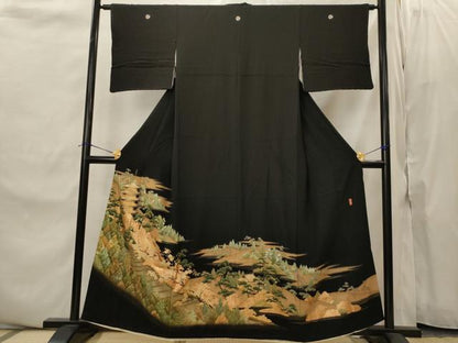 平和屋着物■豪華黒留袖　作家物　風景松文　金彩　正絹　逸品　AABJ2214st