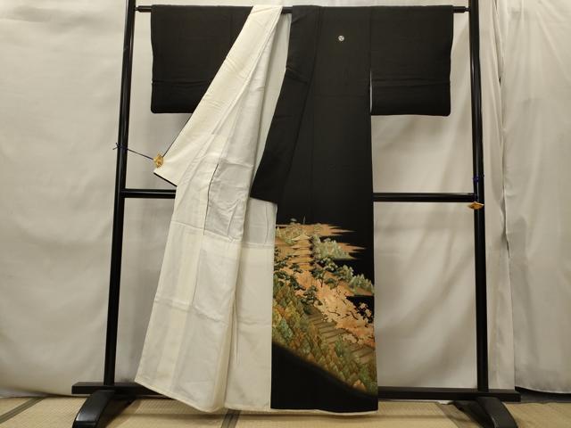 平和屋着物■豪華黒留袖　作家物　風景松文　金彩　正絹　逸品　AABJ2214st
