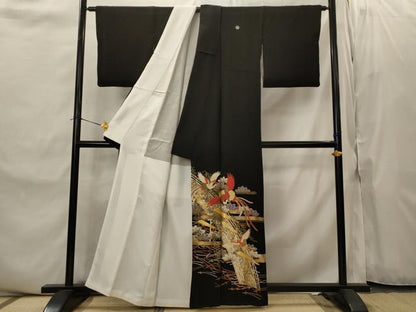 平和屋着物■豪華黒留袖　作家物　駒刺繍　鳳凰松文　金彩　正絹　逸品　AABJ2216st