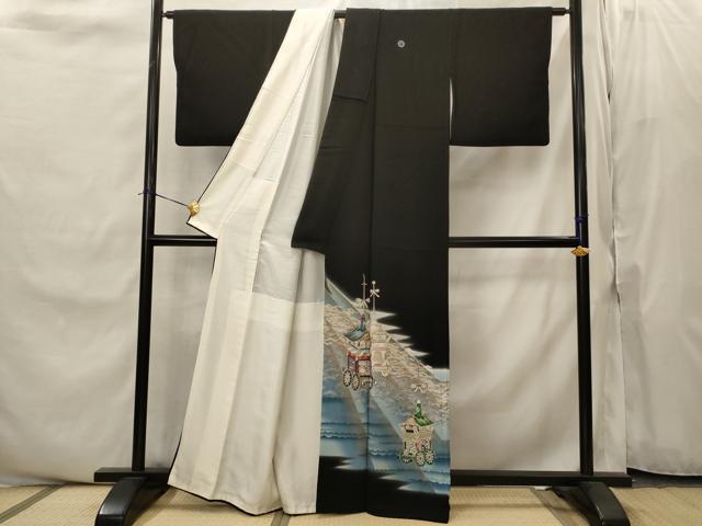 平和屋着物■豪華黒留袖　駒刺繍　萬寿染　祇園祭　暈し染め　金彩　正絹　逸品　AABJ2217st