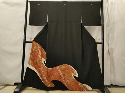 平和屋着物■豪華黒留袖　駒刺繍　花唐草文　金彩　正絹　逸品　AABJ2218st