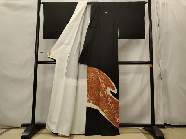 平和屋着物■豪華黒留袖　駒刺繍　花唐草文　金彩　正絹　逸品　AABJ2218st