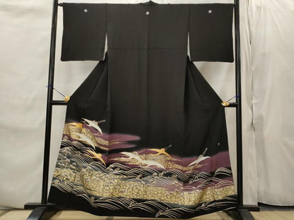 平和屋着物■豪華黒留袖　作家物　駒刺繍　流水飛鶴文　暈し染め　金彩　正絹　逸品　AABJ2220st