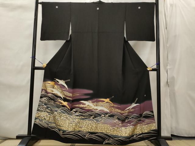 平和屋着物■豪華黒留袖　作家物　駒刺繍　流水飛鶴文　暈し染め　金彩　正絹　逸品　AABJ2220st