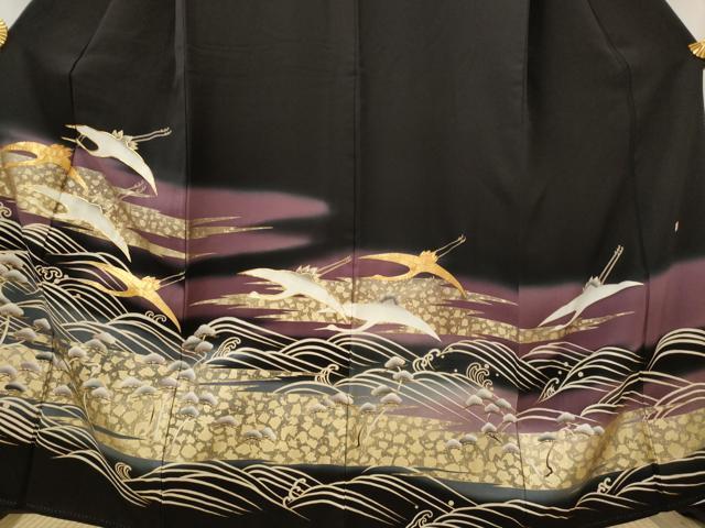 平和屋着物■豪華黒留袖　作家物　駒刺繍　流水飛鶴文　暈し染め　金彩　正絹　逸品　AABJ2220st