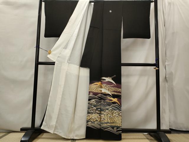 平和屋着物■豪華黒留袖　作家物　駒刺繍　流水飛鶴文　暈し染め　金彩　正絹　逸品　AABJ2220st