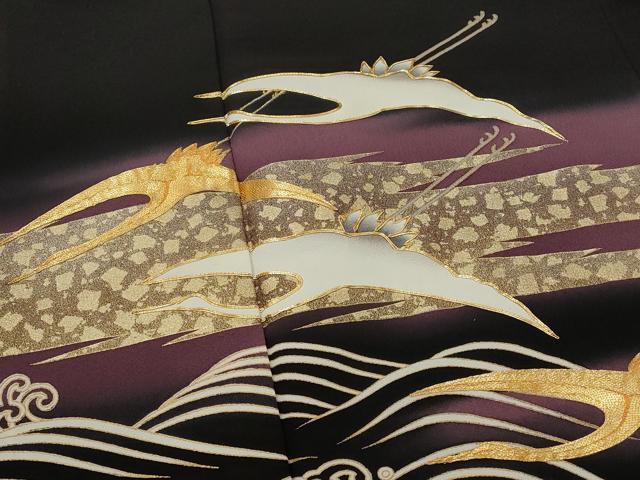 平和屋着物■豪華黒留袖　作家物　駒刺繍　流水飛鶴文　暈し染め　金彩　正絹　逸品　AABJ2220st