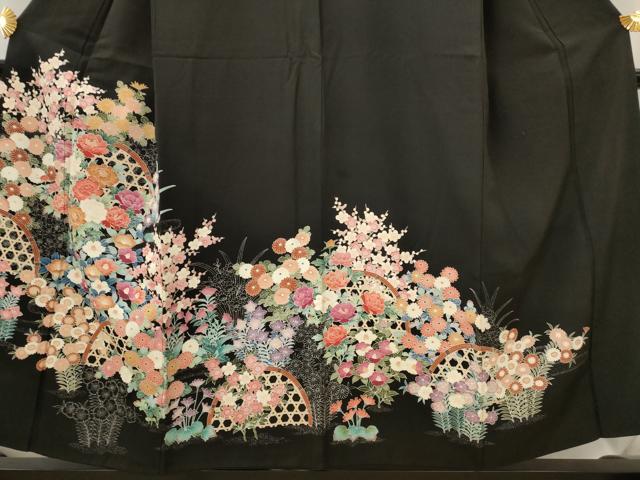 平和屋着物■豪華黒留袖　友禅　草花文　正絹　逸品　AABJ2223st
