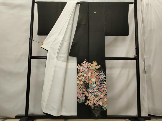 平和屋着物■豪華黒留袖　友禅　草花文　正絹　逸品　AABJ2223st