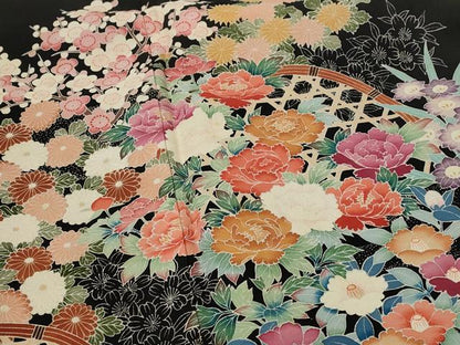 平和屋着物■豪華黒留袖　友禅　草花文　正絹　逸品　AABJ2223st