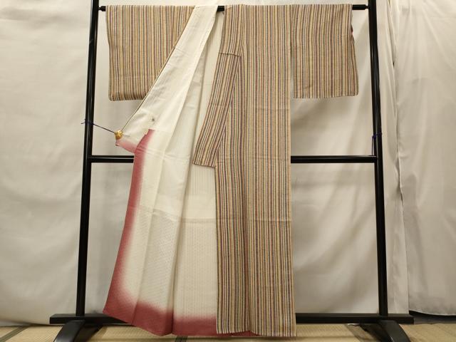 平和屋着物■上質な小紋　竹縞　正絹　逸品　AABJ2226st