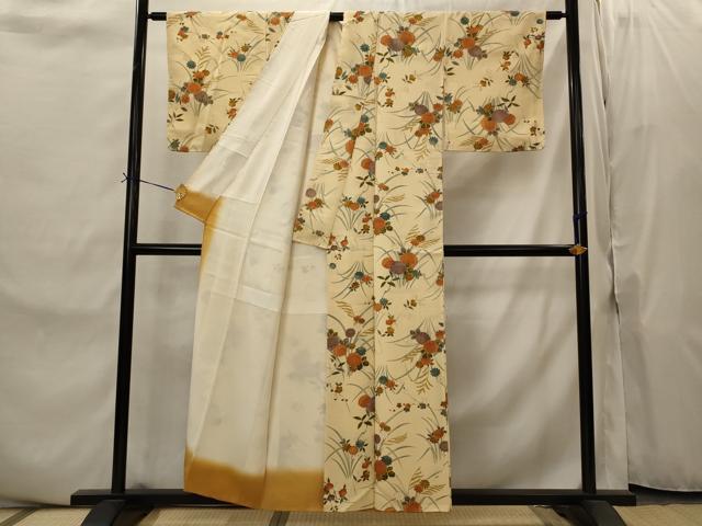 平和屋着物■上質な小紋　草花文　金彩　正絹　逸品　AABJ2227st