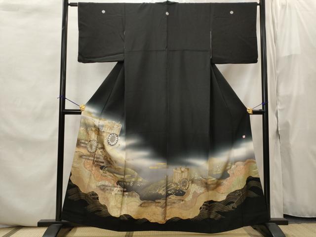 平和屋着物■豪華黒留袖　泰常　エ霞御所車文　暈し染め　金銀彩　正絹　逸品　AABJ2243st