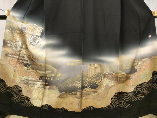 平和屋着物■豪華黒留袖　泰常　エ霞御所車文　暈し染め　金銀彩　正絹　逸品　AABJ2243st
