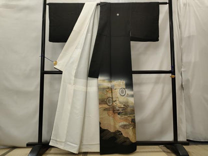 平和屋着物■豪華黒留袖　泰常　エ霞御所車文　暈し染め　金銀彩　正絹　逸品　AABJ2243st