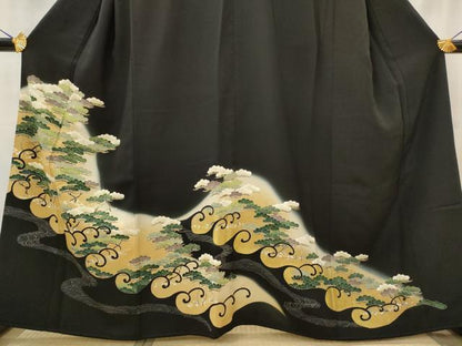 平和屋着物■豪華黒留袖　森青山　笠松　金糸　金彩　正絹　逸品　AABJ2264st