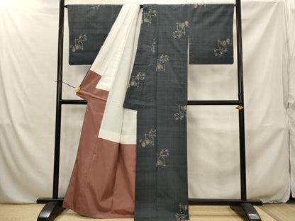 平和屋着物■上質な紬　枝葉文　正絹　逸品　AABJ2280st