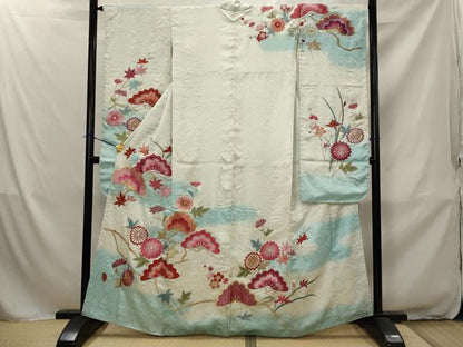 平和屋着物■豪華振袖　刺繍　花松文　暈し染め　金銀糸　正絹　逸品　AABJ2303st