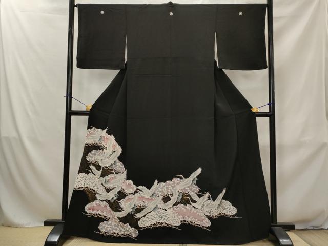 平和屋着物■豪華黒留袖　飛鶴枝松文　金彩　正絹　逸品　AABJ2314st