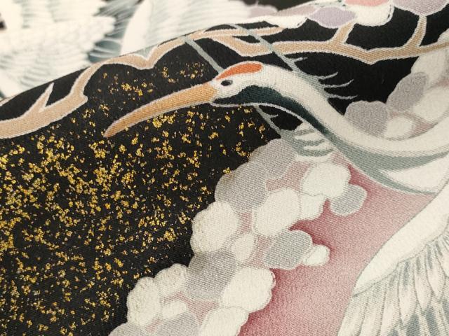 平和屋着物■豪華黒留袖　飛鶴枝松文　金彩　正絹　逸品　AABJ2314st