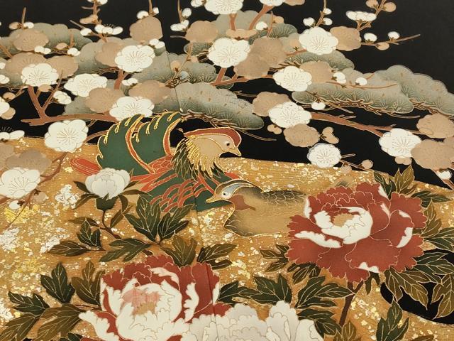 平和屋着物■豪華黒留袖　駒刺繍　花鳥文　金銀彩　正絹　逸品　AABJ2319st