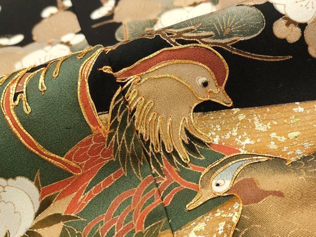 平和屋着物■豪華黒留袖　駒刺繍　花鳥文　金銀彩　正絹　逸品　AABJ2319st
