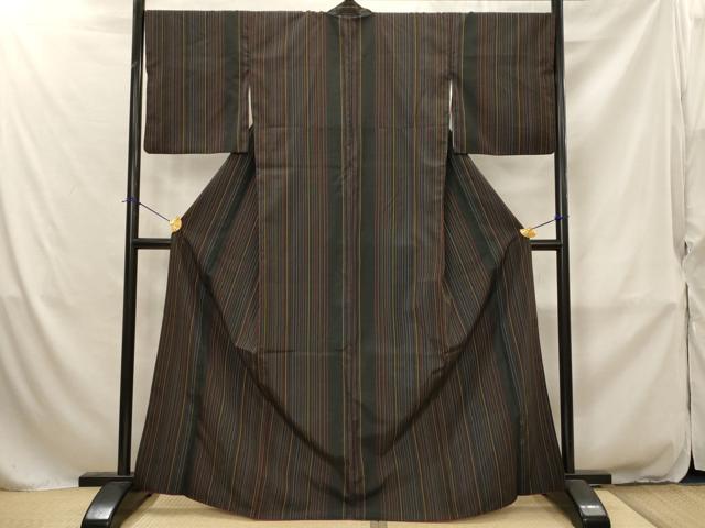平和屋着物■本場縞大島紬　間道　正絹　逸品　AABJ2322st