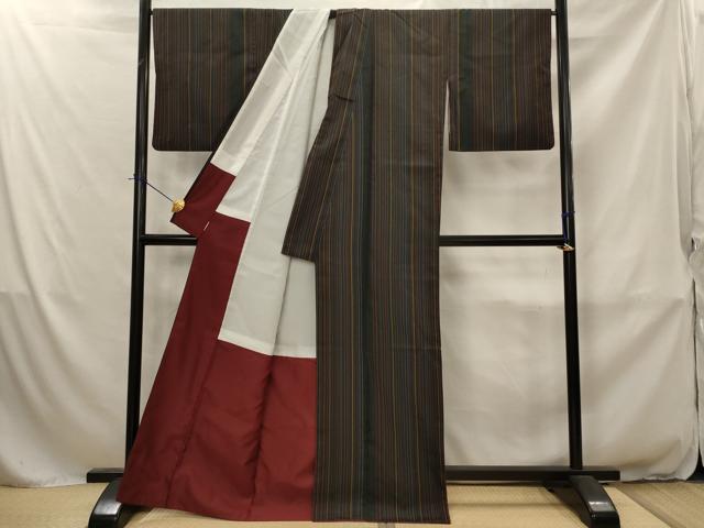 平和屋着物■本場縞大島紬　間道　正絹　逸品　AABJ2322st