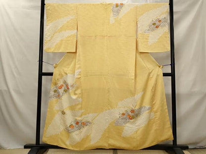 平和屋着物■訪問着　駒刺繍　絞り　草花文　金彩　正絹　逸品　AABJ2343st
