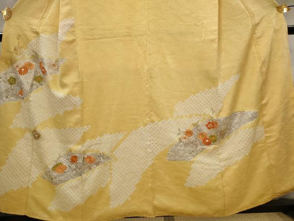 平和屋着物■訪問着　駒刺繍　絞り　草花文　金彩　正絹　逸品　AABJ2343st