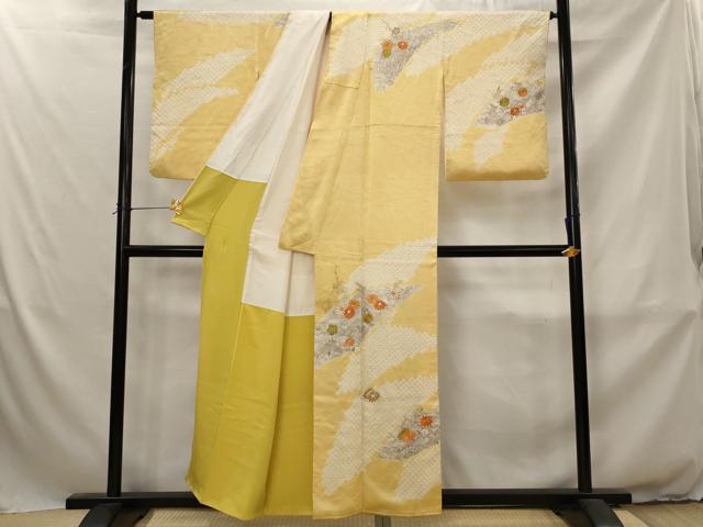 平和屋着物■訪問着　駒刺繍　絞り　草花文　金彩　正絹　逸品　AABJ2343st