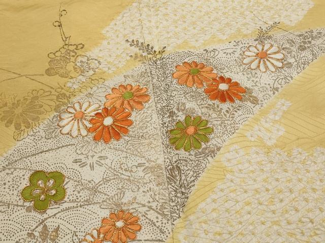 平和屋着物■訪問着　駒刺繍　絞り　草花文　金彩　正絹　逸品　AABJ2343st