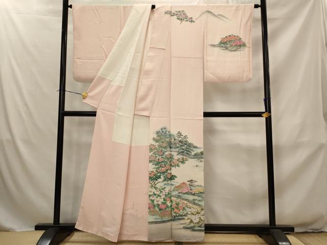 平和屋着物■訪問着　作家物　手描き　風景花文　暈し染め　正絹　逸品　AABJ2357st