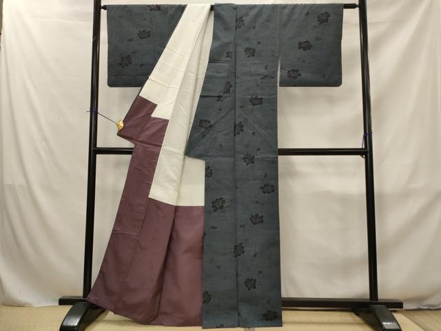 平和屋着物■上質な紬　枝花文　正絹　逸品　AABJ2360st